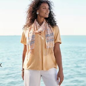 J. Jill Orange Sorbet Button Down Tencel Cotton Shirt